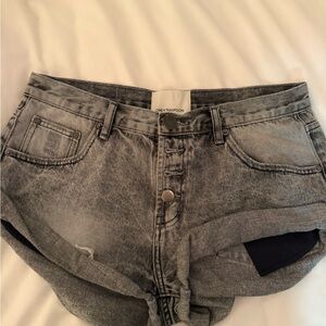 One Teaspoon Grey Acid-Wash Denim Shorts